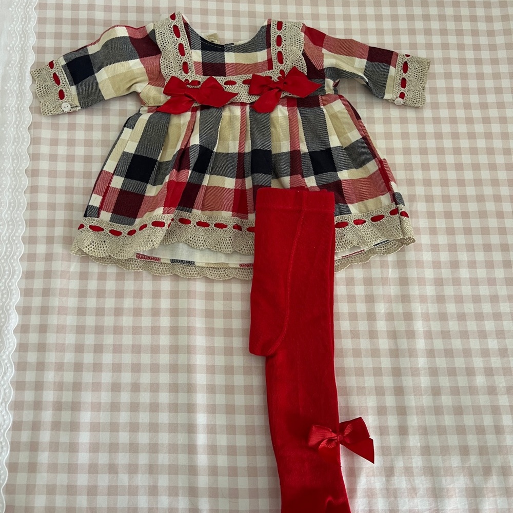 Baby tartan dress with bow tights